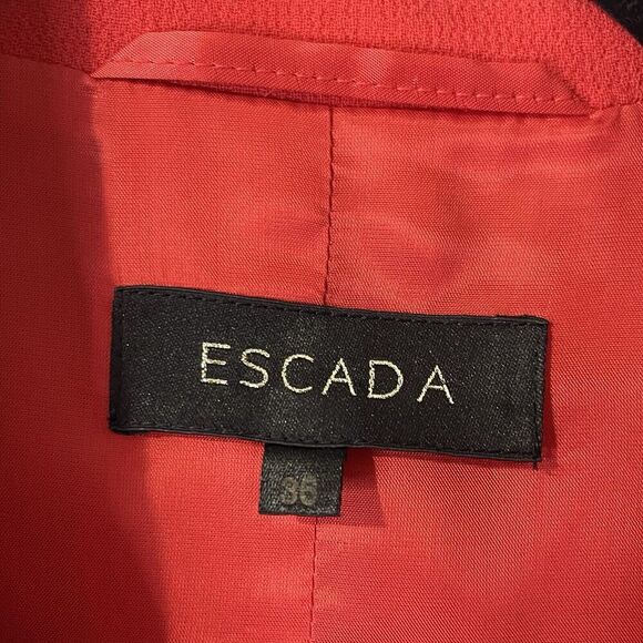 ESCADA Skirt Suit Set Size 36 Red Ruffle 100% Wool Career Business Designer - Picture 3 of 16
